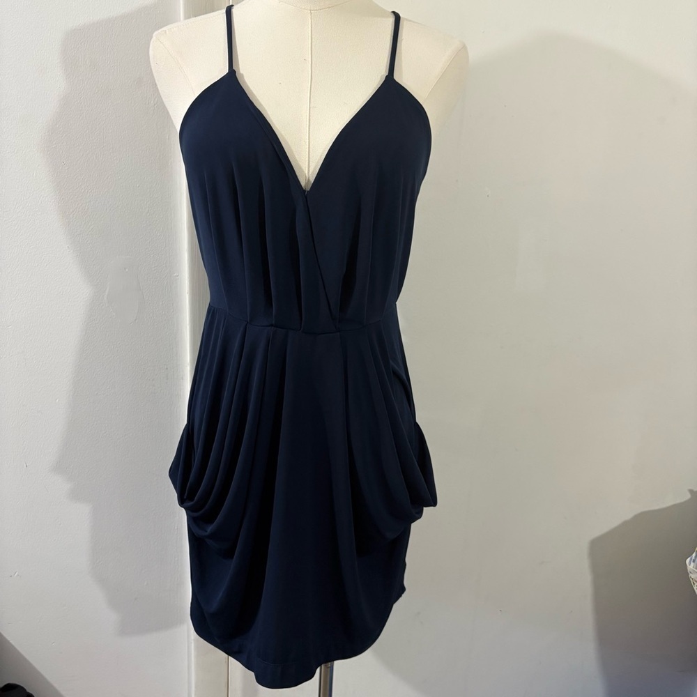 BCBGeneration Navy Blue Mini Dress Pockets Sz S Racerback Adjustable Straps
